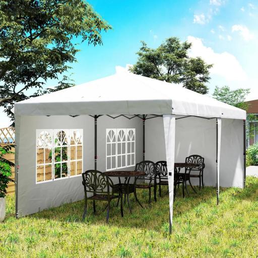 Carpa Plegable 6x3 m Pop-up con 4 Laterales Desmontables Cenador de Jardín con 2 Ventanas y Bolsa de Transporte Blanco [6]