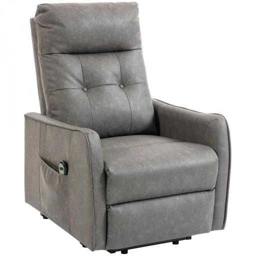 Sillón Relax Reclinable Eléctrico Levanta Personas de Cuero PU Control Remoto Asiento con Resorte Reposapiés Gris [9]