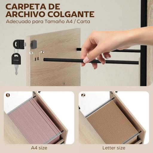 Cajonera de Oficina Cajonera para Escritorio con 2 Cajones y Ruedas para Tamaño Carta A4 44x40x66,5 cm Tono Madera [4]