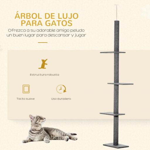 Árbol Rascador para Gatos de Suelo a Techo Torre para Gatos con Altura Ajustable 43x27x228-260 cm Gris [2]