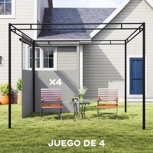  4 Paredes Laterales para Cenador 3x3 m Laterales de Carpa con 8 Ventanas Protección UV 30+ Impermeable Gris Claro [2]