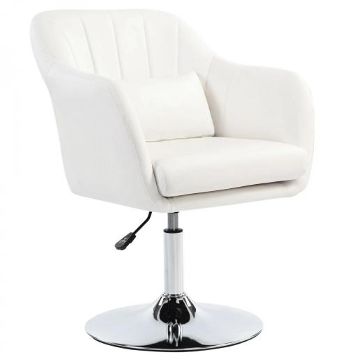 Sillón para Salón Giratorio 360° con Altura Ajustable Respaldo Envolvente Reposabrazos y Cojín 60x60x79-91 cm Blanco [8]