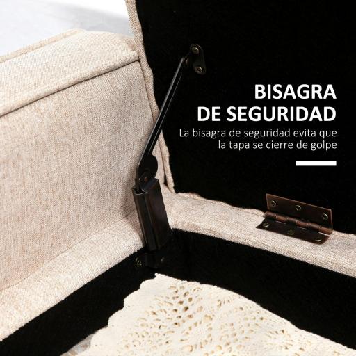 Baúl de Almacenaje Tapizado en Lino con Tapa Abatible y Patas de Madera para Dormitorio Salón 20x45x54 cm Beige [3]