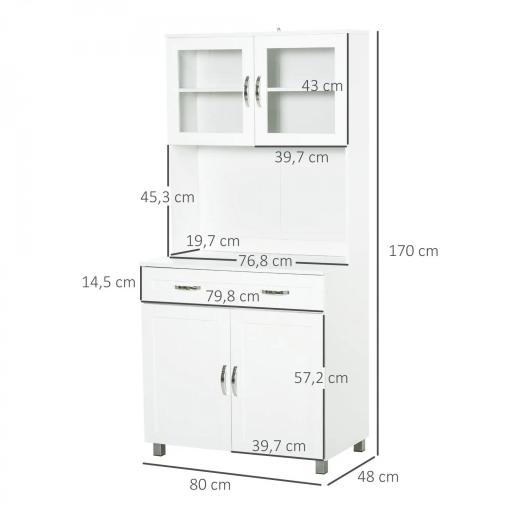 Mueble Aparador auxiliar de Cocina Alacena Armario de Comedor con Estantes Interiores Ajustables y Cajón 80x48x170 cm Blanco [1]