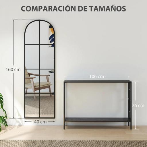 Espejo de Pared de Cuerpo Entero con Diseño Arqueado y Marco de Metal para Dormitorio o Recibidor 40x160 cm Negro [6]
