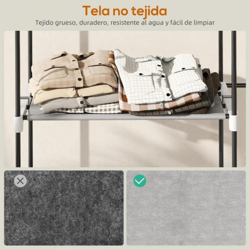 Armario de Ropa Armario Abierto con 4 Estantes de Tela 3 Barras para Colgar Marco de Metal 142x43x185 cm Gris Claro [7]