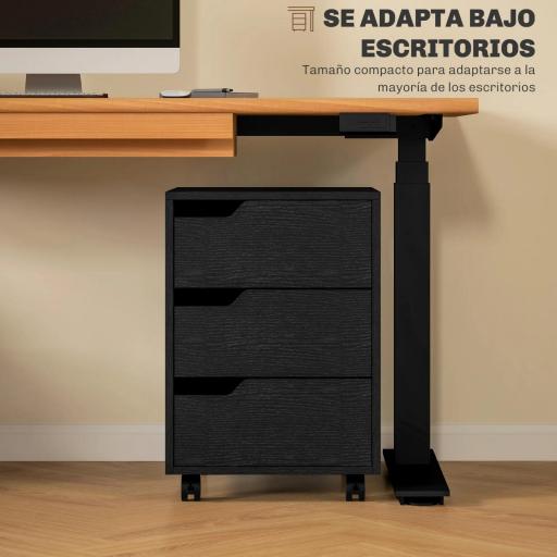 Cajonera de Oficina con Ruedas 3 Cajones Cajonera para Escritorio Estudio 40x50x57,5 cm Negro [6]