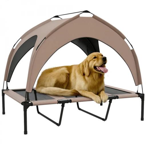 Cama para Perros Elevada con Toldo Marco de Acero y Bolsa de Transporte para Interior y Exterior 106x76x94 cm Café [8]