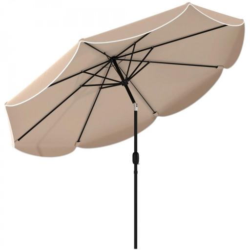 Sombrilla Terraza Exterior Ø2,7 m Sombrilla con Inclinación Ajustable 3 Posiciones Manivela y Volante Caqui [9]