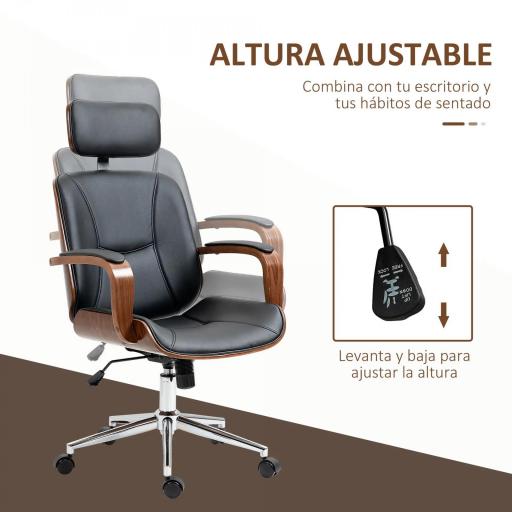 Silla de Oficina de Cuero PU Basculante con Reposacabezas Extraíble Altura Ajustable 63x62x110-120 cm Negro [5]