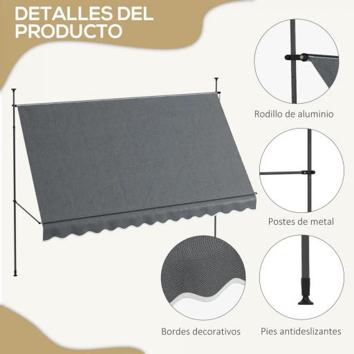 Toldo Manual Retráctil con Manivela 350x120x210-300 cm con Altura Ajustable Impermeable y Anti-UV Gris Oscuro [4]