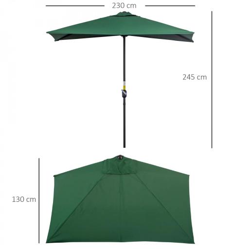 Parasol para Pared 230x130x245 cm Media Sombrilla con Manivela Protección UV 30+ Impermeable Verde [1]