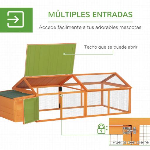 Gallinero de Madera Grande de Exterior para 4-8 Gallinas con Techo Abatible y Nido 240x112,5x76 cm Natural [5]