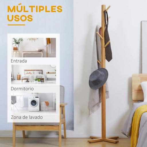 Perchero de Pie de Bambú, Perchero para Ropa con 8 Ganchos, Forma de Árbol, 49,5x49,5x178 cm, Natural [5]