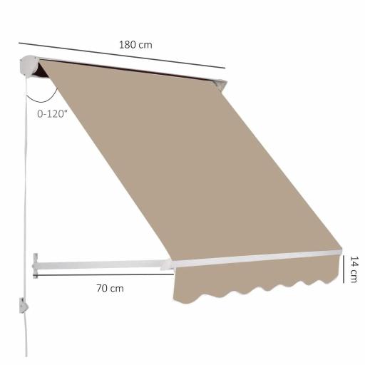 Toldo Retráctil de Exterior con Marco de Aluminio Ángulo Ajustable Protección UV e Impermeable 180x70 cm Beige [1]