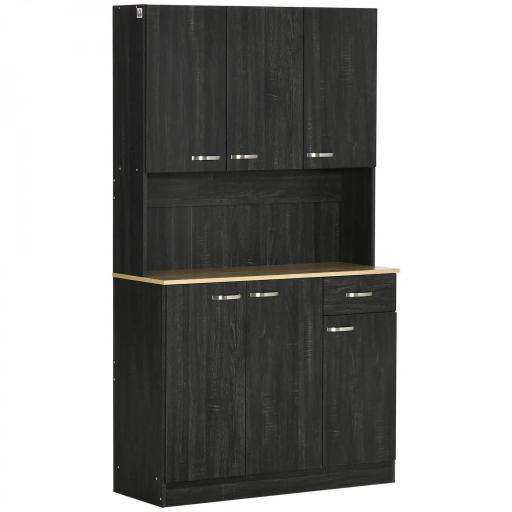 Alacena de Cocina con 1 Cajón 6 Puertas y Estantes Ajustable Estilo Moderno 101x39x180 cm Negro [10]