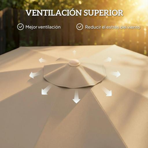 Sombrilla de Jardín Ø266x238 cm con Ángulo Ajustable Manivela y Toldo con Flecos Decorativos para Patio Terraza Caqui [5]