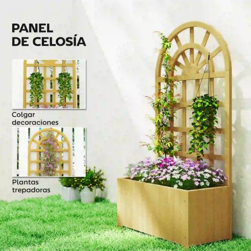 Jardinera con Enrejado de Madera con Drenaje para Cultivos Verduras Flores Hierbas 60x30x120 cm Natural [2]