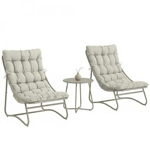 Conjunto de Jardín de 3 Piezas con 2 Sillas Lounge Mesa de Café y Cojines para Exterior Patio Balcón Gris Claro [8]