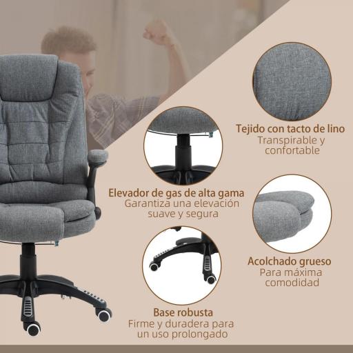 Silla de Masaje con 6 Puntos de Masaje con Función de Calefacción Altura Ajustable y Ruedas 68x72x110-120 cm Gris [2]