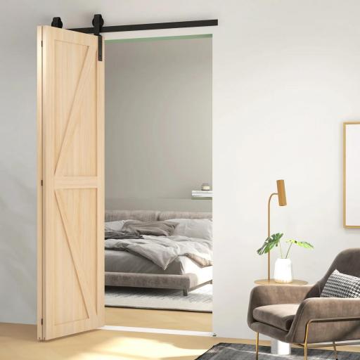 4FT/122CM Herrajes para Puerta Corredera Plegable para 2 Puertas con Riel para Granero Negro [6]