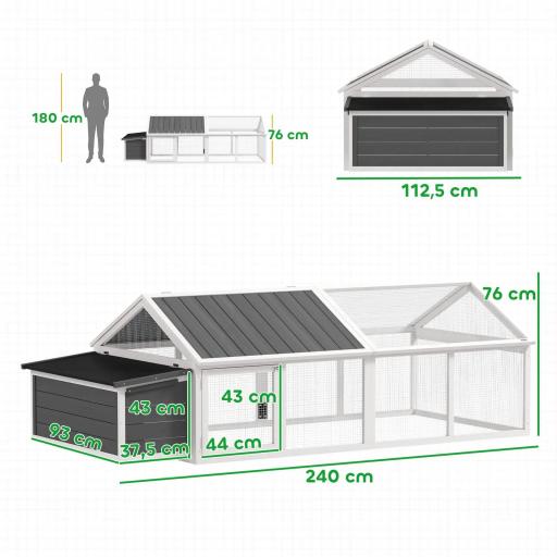 Gallinero para Exterior de Madera 240x112,5x76 cm con Techo Abatible Corral Puertas con Cerradura y Nido Blanco y Gris [1]