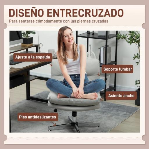 Silla de Oficina sin Brazos con Altura Ajustable Función de Basculante Base Cruzada y Asiento Amplio Gris [4]