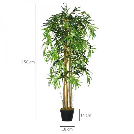 Bambú Artificial 150cm con Maceta Árbol Planta Sintética Realista Decorativa para Casa Oficina Ø18x150 cm Verde [1]