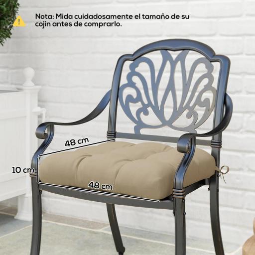Conjunto de Cojines para Sillas de Comedor y Jardín Impermeable y Anti-UV con 2 Cordones de Fijación 48x48x10 cm Caqui [1]