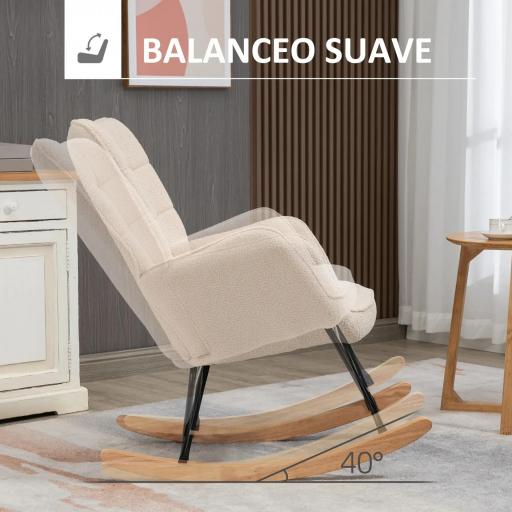 Silla Mecedora de Borreguito Sillón Balancín Oscilante 40° con Patas de Madera de Haya Carga 120 kg 71x98x101 cm Beige [2]