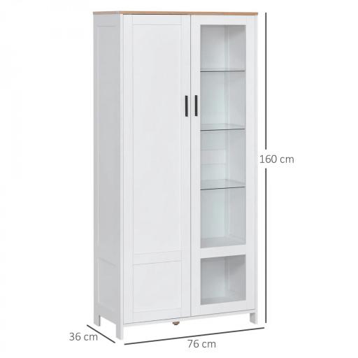 Alacena de Cocina Mueble Auxiliar de Cocina con Puerta de Vidrio y Estantes Ajustables para Comedor 76x36x160 cm Blanco [1]