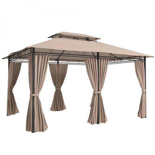 Cenador para Jardín 3x4 m Pabellón de Jardín Gazebo con Doble Techo 6 Paredes Laterales Estructura Metálica Caqui [7]