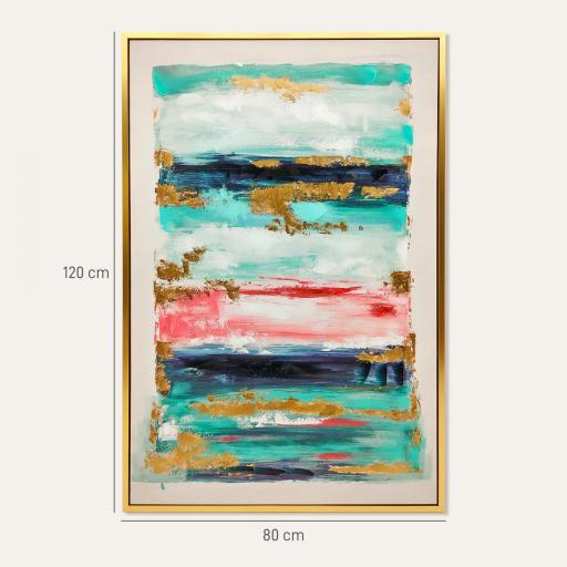 Cuadro en Lienzo Abstracto a Mano 120x80 cm Cuadro para Decoración de Salón Moderno con Marco de Madera Multicolor [1]