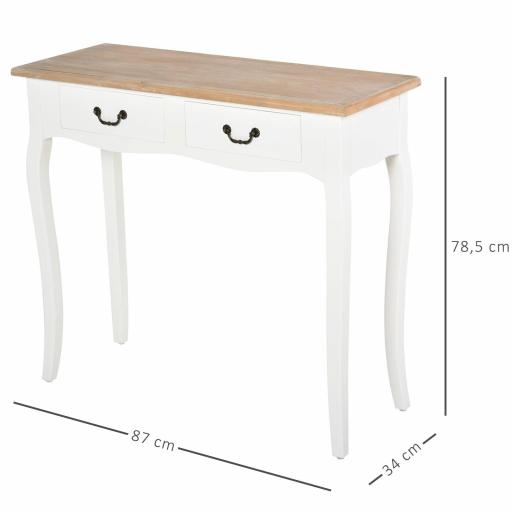 Mesa de Consola con 2 Cajones Diseño de Retro para Entrada Pasillo Sala de Estar Dormitorio Pino 87x34x78,5 cm Blanco [1]
