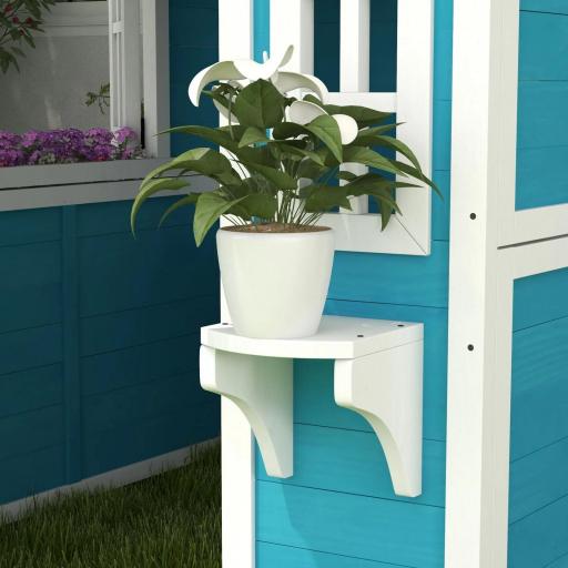 Casita de Madera Infantil con Puerta Ventanas Jardineras y Repisas con Detalles de Color 114x126,4x135 cm Azul [6]