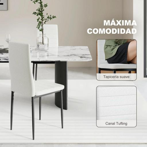 Pack de 6 Sillas de Comedor Modernas Tapizadas en Lino Sintético con Respaldo Alto y Patas de Metal 41x50x97 cm Blanco [6]