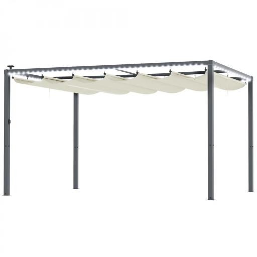 Pérgola de Aluminio 4x3 m Gazebo con Luces LED Solares y Techo Retráctil para Jardín Crema [9]