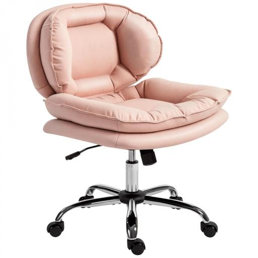 Silla de Oficina Piernas Cruzadas con Asiento Ancho Ruedas Altura Ajustable Doble Acolchado Función Basculante Rosa [8]