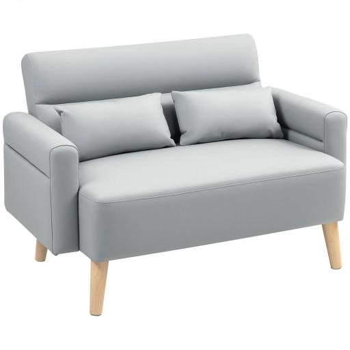 Sofá de 2 Plazas con Tapizado de Cuero Sintético Acolchado Grueso y Patas de Madera para Salón 117x78x78 cm Gris [9]