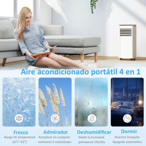  Aire Acondicionado Portátil 7000 BTU 4 en 1 Enfriamiento Deshumidificador Ventilador Temporizador para 26 m² Blanco [5]