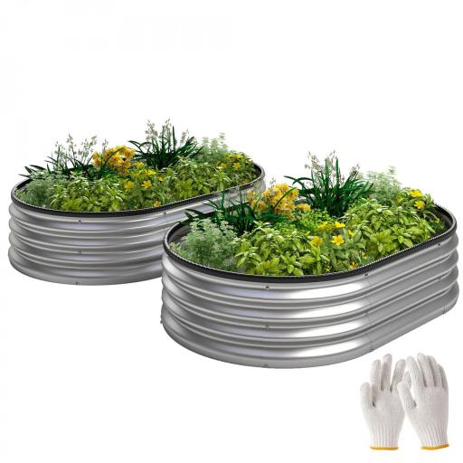 Juego de 2 Jardineras Exterior Grandes de Acero Galvanizado Huertos Urbanos para Terraza Jardín 135x90x30 cm Plateado [1]