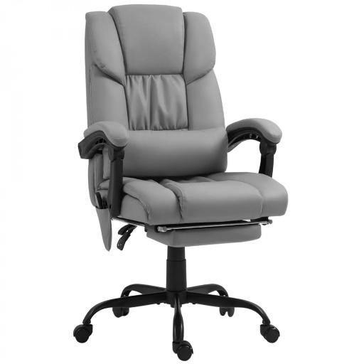 Silla de Oficina con Masaje de 6 Puntos Respaldo Alto Reclinable Altura Ajustable Reposapiés y Mando a Distancia Gris [8]