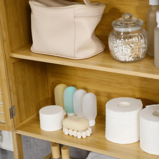 Mueble de Bambú sobre Inodoro Armario Alto para Lavadora con 2 Puertas 1 Balda Interior y 1 Estante de Almacenaje para Baño 60x23x173 cm Natural [3]