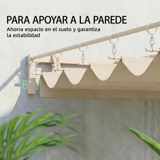 Pérgola de Pared de Jardín 3x3 m con Techo Retráctil Protección UPF30+ Drenaje Cenador de Jardín para Exterior Beige [2]