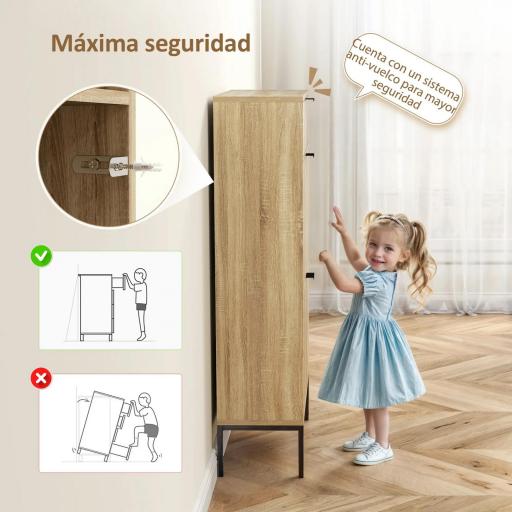 Zapatero Estrecho con 2 Puertas Cajón y Estantes Ajustables para 8 Pares de Zapatos 60x24x105,5 cm Roble [1]