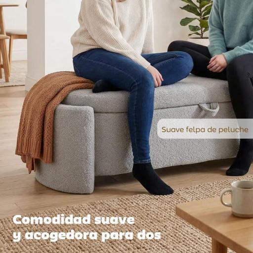 Puff Almacenaje Banco Almacenaje Ovalado 129x48,5x44 cm Tapizado en Terciopelo de Teddy Carga 200 kg Gris Claro [3]