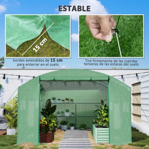 Invernadero de Túnel 4x3x2 m con 6 Ventanas 3 Puertas Enrollables Cubierta de PE y Estructura de Acero Galvanizado Verde [5]