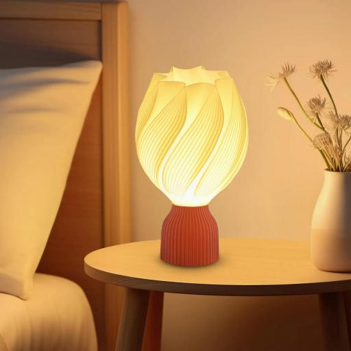Lámpara de Mesa LED 3D con Diseño de Pétalos Luz Cálida para Mesita de Noche y Escritorio Ø16,5x28 cm Blanco y Teja [2]