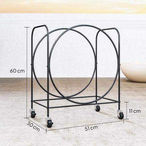 Leñero Exterior Metálico de Chimenea Soporte para Leña con Ruedas para Interior y Exterior 51x30x60 cm Negro [4]