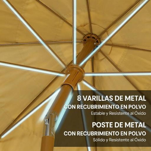 Sombrilla de Playa con Flecos de Paja Ø178 cm con Inclinación Altura Ajustable UV50+ Bolsa de Transporte Marrón Claro [7]